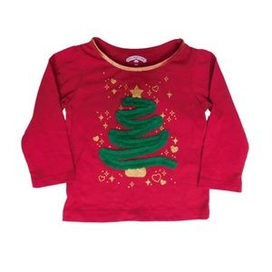 NWT Girls Red Tulle Ribbon Christmas Tree Tee